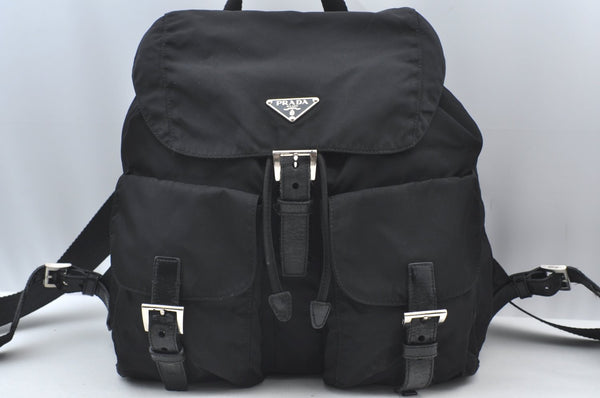 Authentic PRADA Vintage Nylon Tessuto Leather Drawstring Backpack Black 3184J