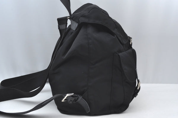 Authentic PRADA Vintage Nylon Tessuto Leather Drawstring Backpack Black 3184J