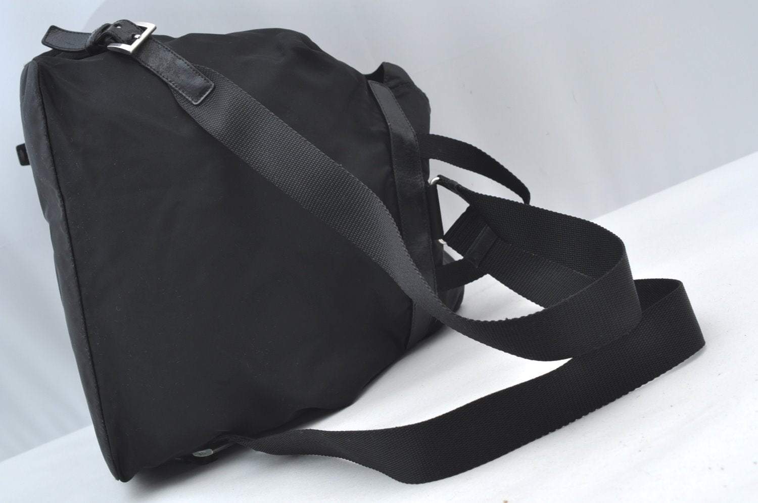 Authentic PRADA Vintage Nylon Tessuto Leather Drawstring Backpack Black 3184J