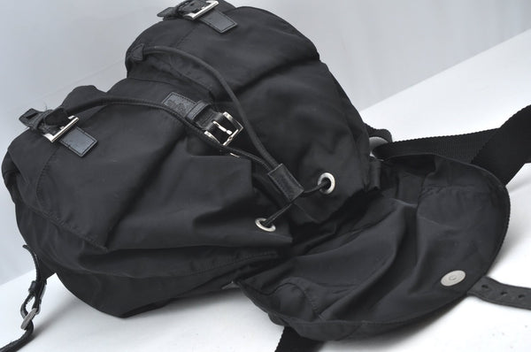 Authentic PRADA Vintage Nylon Tessuto Leather Drawstring Backpack Black 3184J