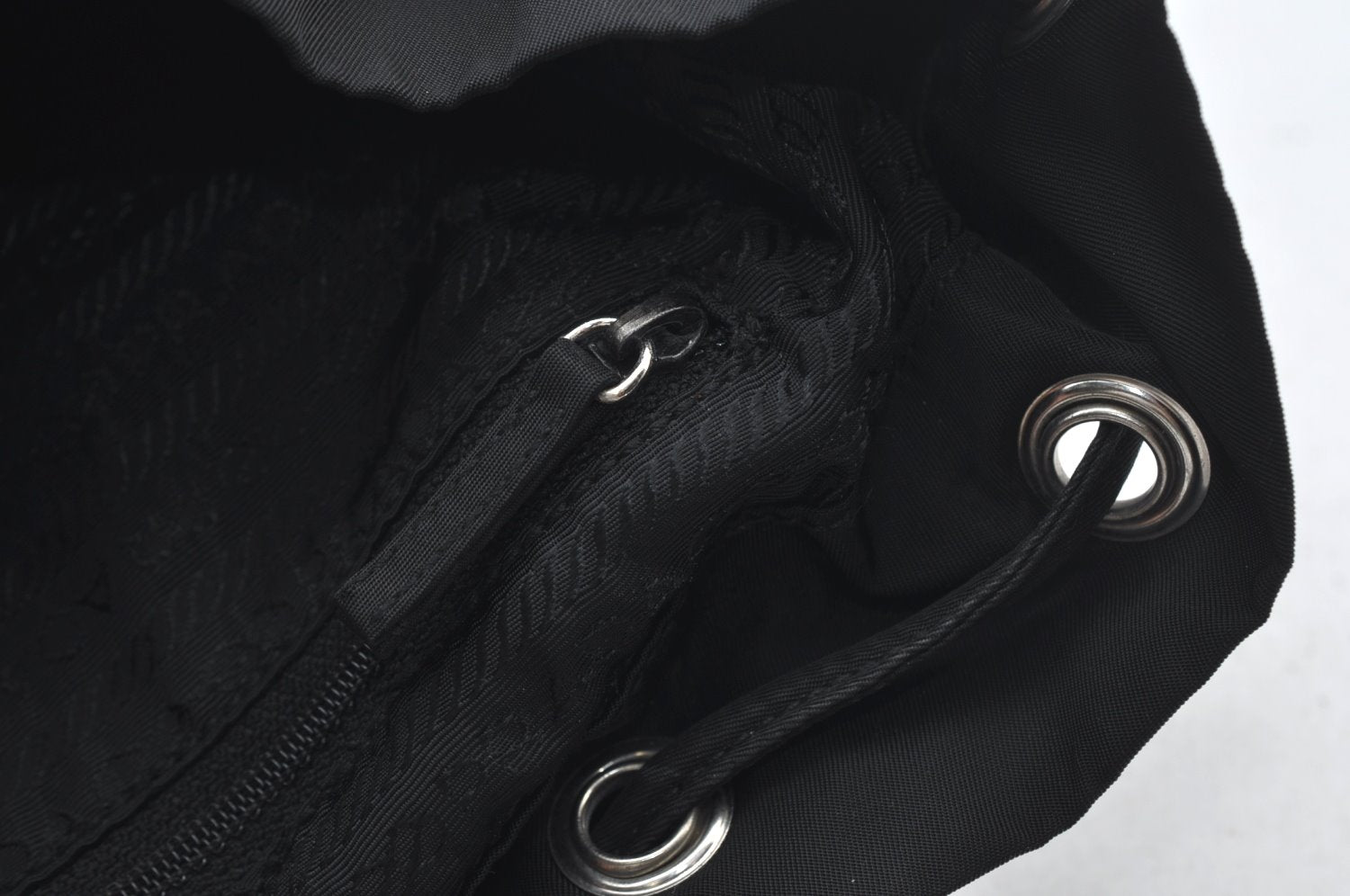Authentic PRADA Vintage Nylon Tessuto Leather Drawstring Backpack Black 3184J