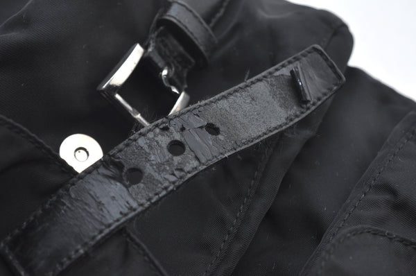 Authentic PRADA Vintage Nylon Tessuto Leather Drawstring Backpack Black 3184J