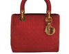 Authentic Christian Dior Lady Dior Nylon Cannage Hand Bag Purse Red Junk 3184K