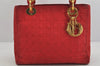 Authentic Christian Dior Lady Dior Nylon Cannage Hand Bag Purse Red Junk 3184K