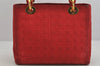 Authentic Christian Dior Lady Dior Nylon Cannage Hand Bag Purse Red Junk 3184K