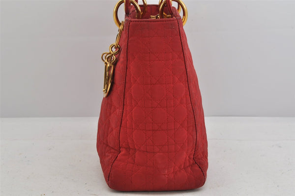 Authentic Christian Dior Lady Dior Nylon Cannage Hand Bag Purse Red Junk 3184K