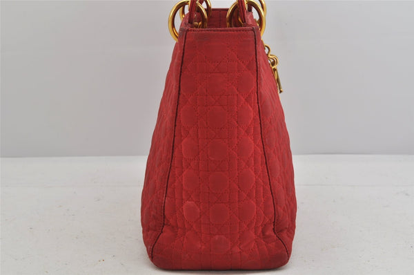 Authentic Christian Dior Lady Dior Nylon Cannage Hand Bag Purse Red Junk 3184K