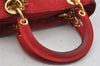 Authentic Christian Dior Lady Dior Nylon Cannage Hand Bag Purse Red Junk 3184K