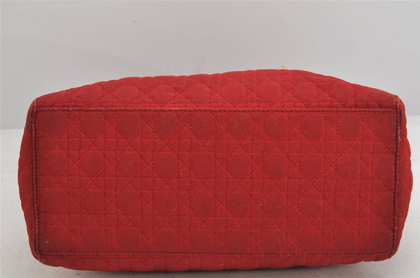 Authentic Christian Dior Lady Dior Nylon Cannage Hand Bag Purse Red Junk 3184K