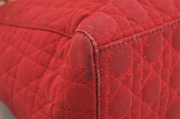 Authentic Christian Dior Lady Dior Nylon Cannage Hand Bag Purse Red Junk 3184K