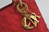 Authentic Christian Dior Lady Dior Nylon Cannage Hand Bag Purse Red Junk 3184K