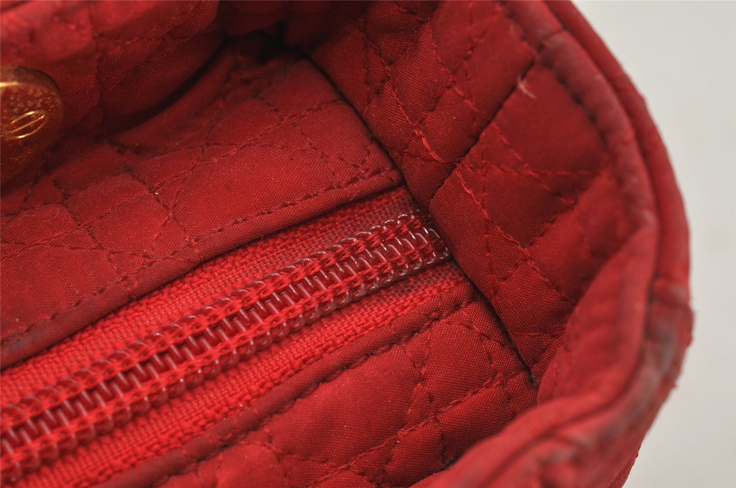 Authentic Christian Dior Lady Dior Nylon Cannage Hand Bag Purse Red Junk 3184K