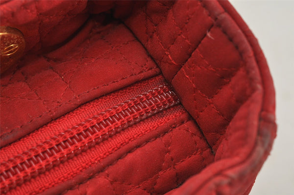 Authentic Christian Dior Lady Dior Nylon Cannage Hand Bag Purse Red Junk 3184K
