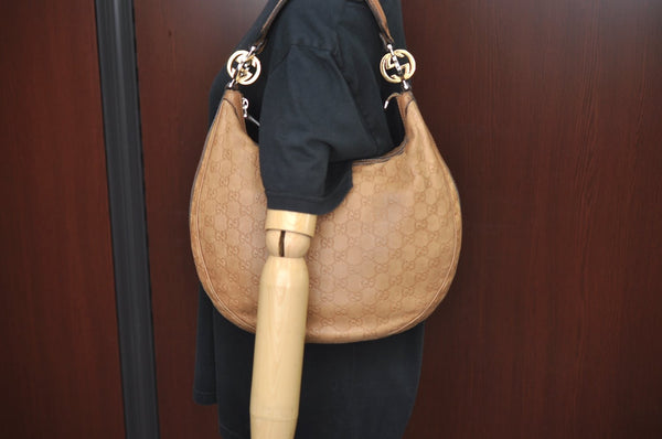 Authentic GUCCI Guccissima Twins Shoulder Hand Bag GG Leather 232962 Brown 3185J