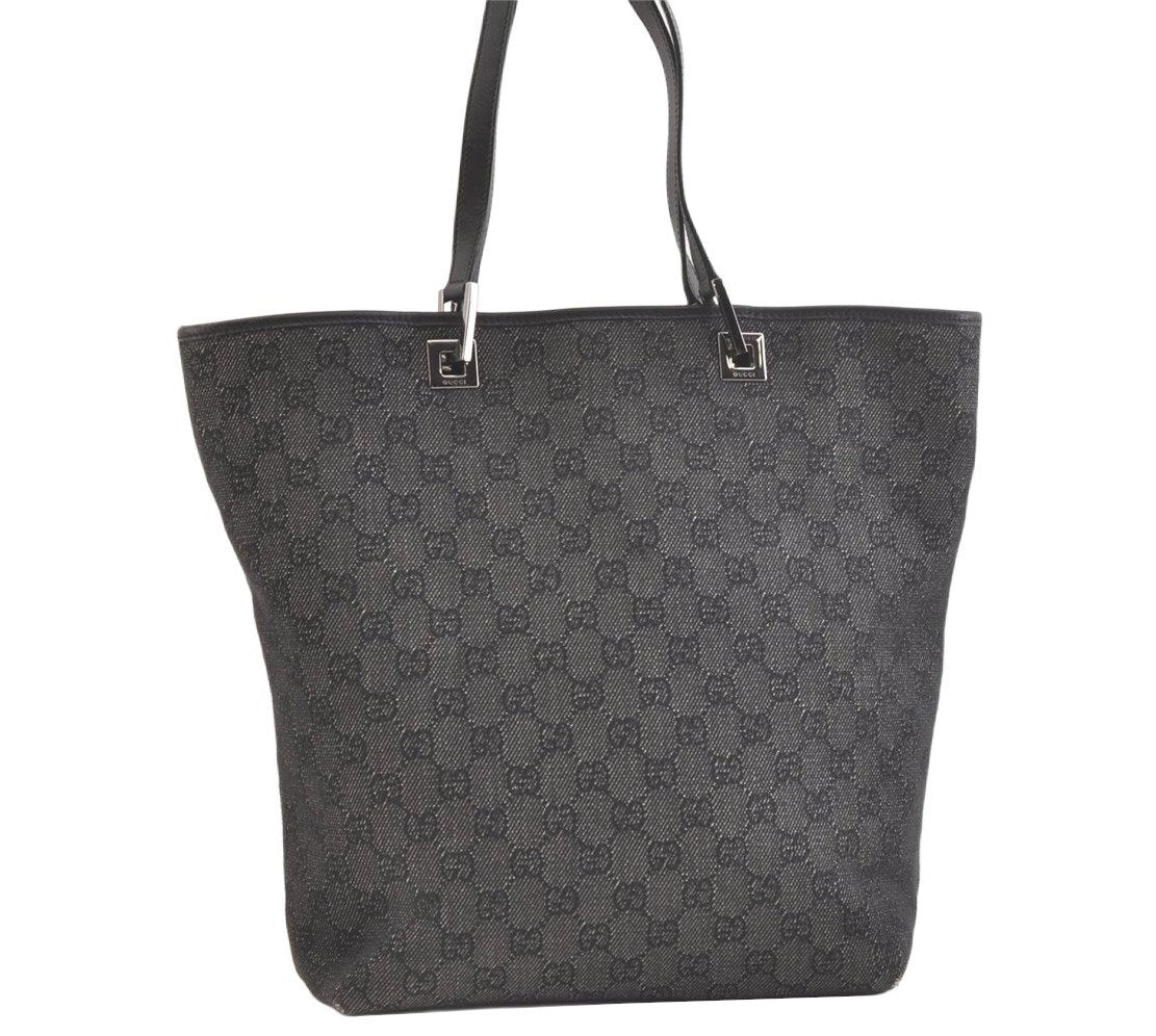 Authentic GUCCI Vintage Shoulder Tote Bag GG Canvas Leather 31243 Black 3185K