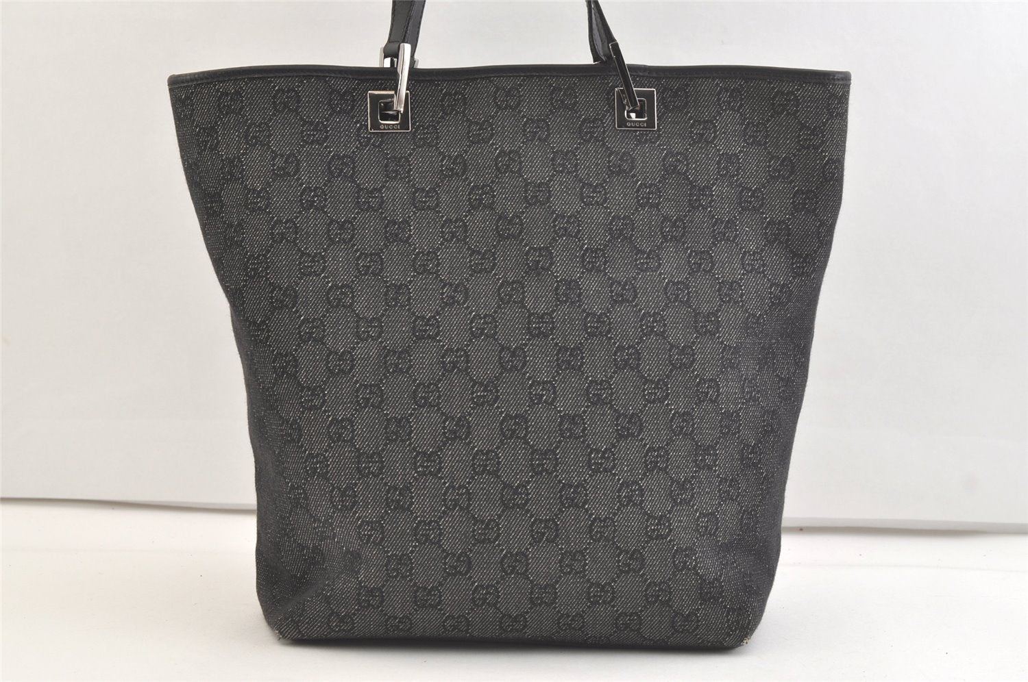Authentic GUCCI Vintage Shoulder Tote Bag GG Canvas Leather 31243 Black 3185K