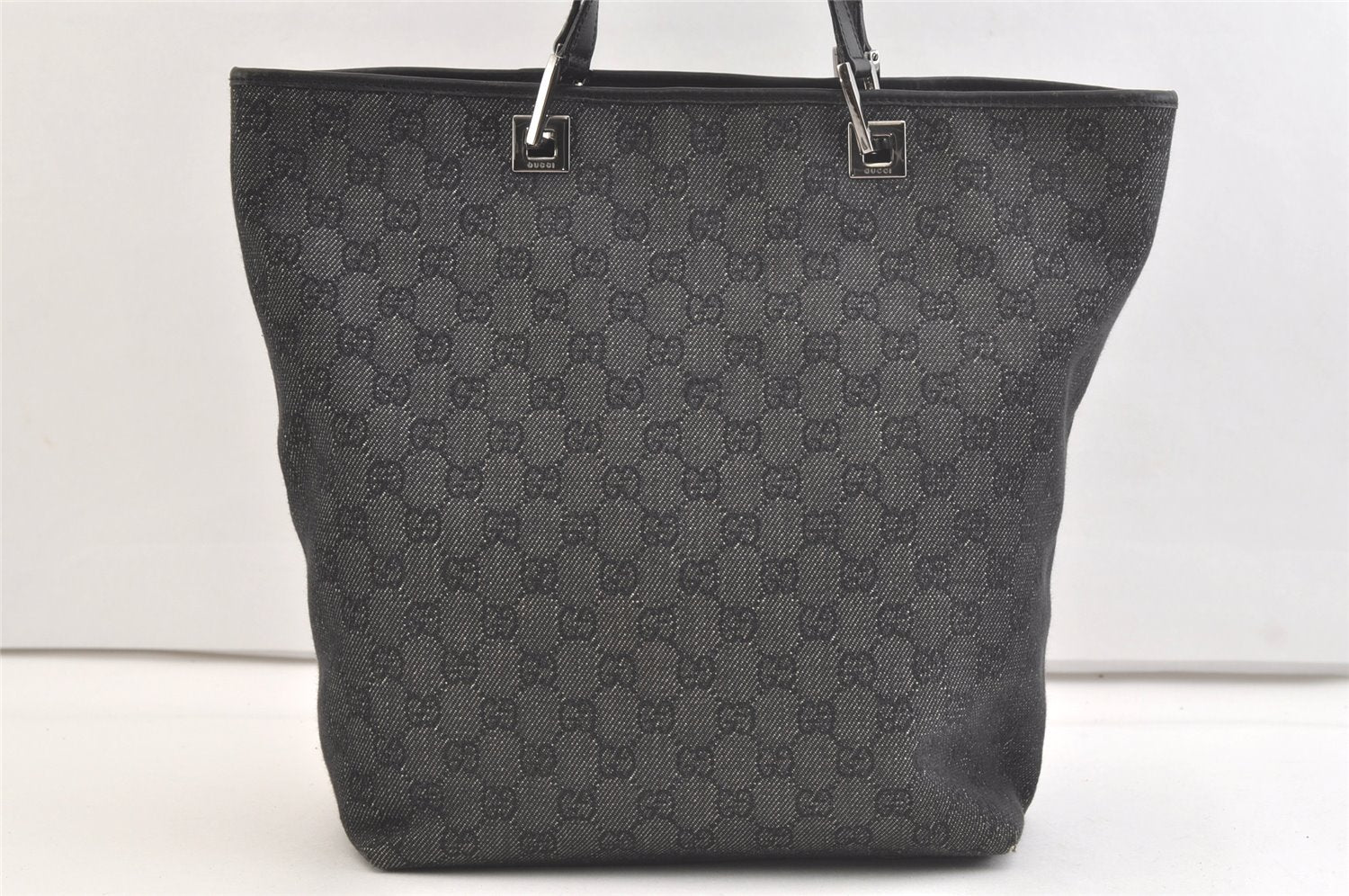 Authentic GUCCI Vintage Shoulder Tote Bag GG Canvas Leather 31243 Black 3185K