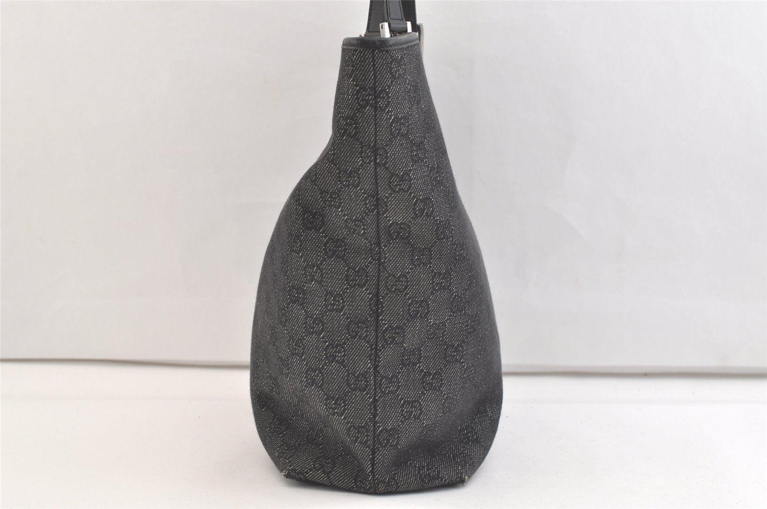 Authentic GUCCI Vintage Shoulder Tote Bag GG Canvas Leather 31243 Black 3185K