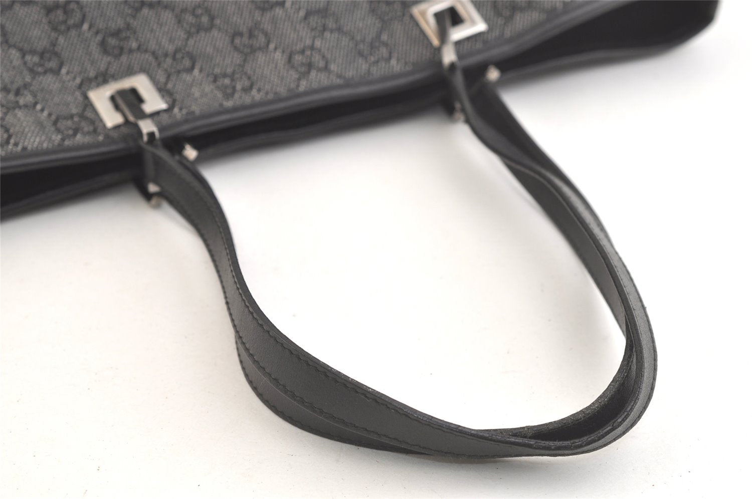 Authentic GUCCI Vintage Shoulder Tote Bag GG Canvas Leather 31243 Black 3185K