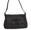 Authentic FENDI Zucchino Mamma Baguette Shoulder Bag Canvas Leather Black 3186J