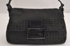 Authentic FENDI Zucchino Mamma Baguette Shoulder Bag Canvas Leather Black 3186J