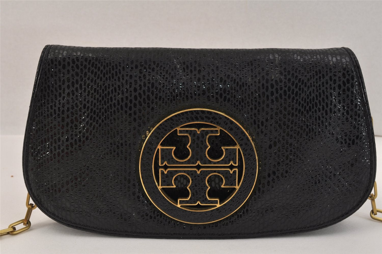 Authentic TORY BURCH Reva Chain Shoulder Cross Body Bag Leather Black 3186K