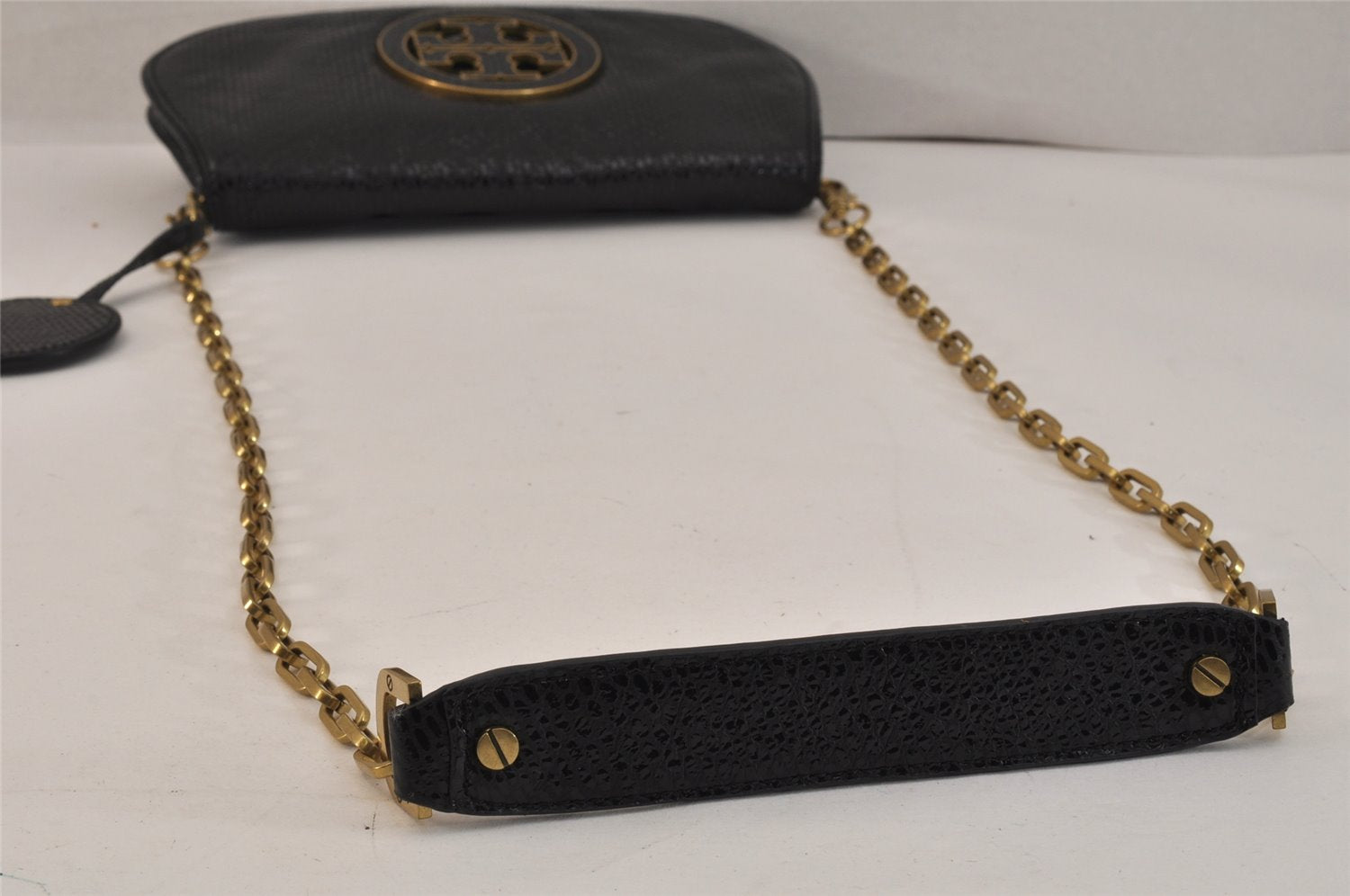 Authentic TORY BURCH Reva Chain Shoulder Cross Body Bag Leather Black 3186K