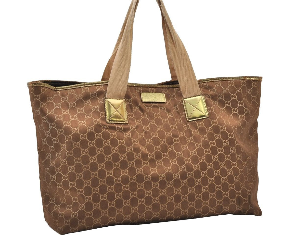 Authentic GUCCI Vintage Shoulder Tote Bag GG Canvas Leather 267474 Brown 3187J