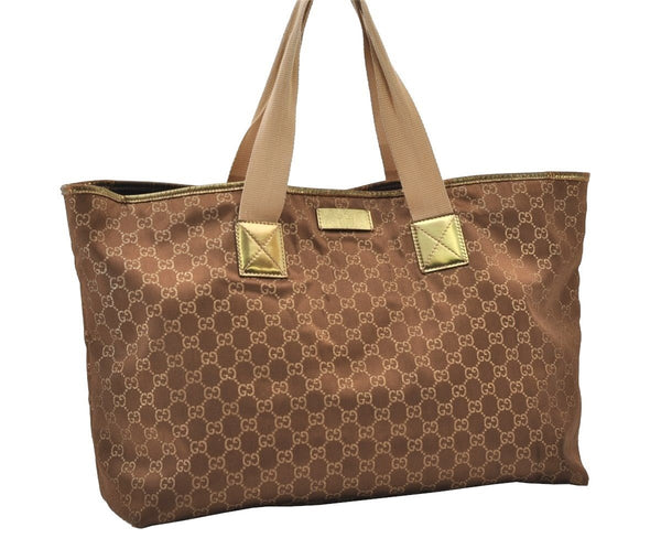 Authentic GUCCI Vintage Shoulder Tote Bag GG Canvas Leather 267474 Brown 3187J