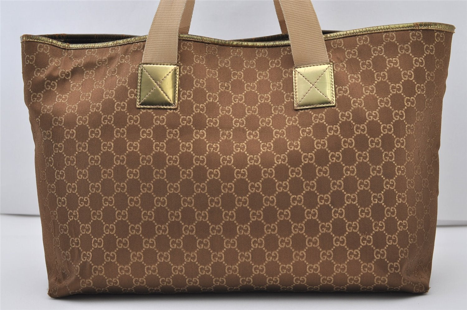 Authentic GUCCI Vintage Shoulder Tote Bag GG Canvas Leather 267474 Brown 3187J