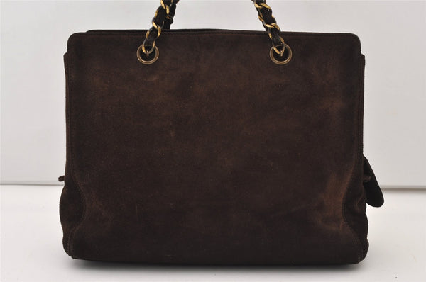 Authentic CHANEL CC Logo Chain Shoulder Hand Bag Purse Suede Brown 3188J