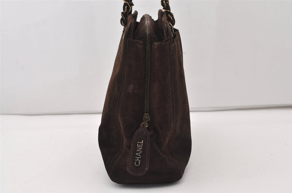 Authentic CHANEL CC Logo Chain Shoulder Hand Bag Purse Suede Brown 3188J