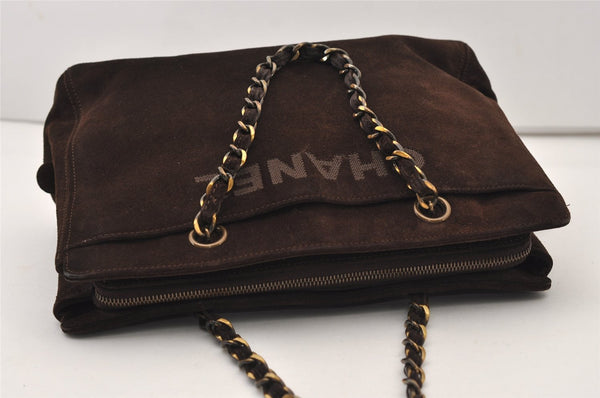 Authentic CHANEL CC Logo Chain Shoulder Hand Bag Purse Suede Brown 3188J