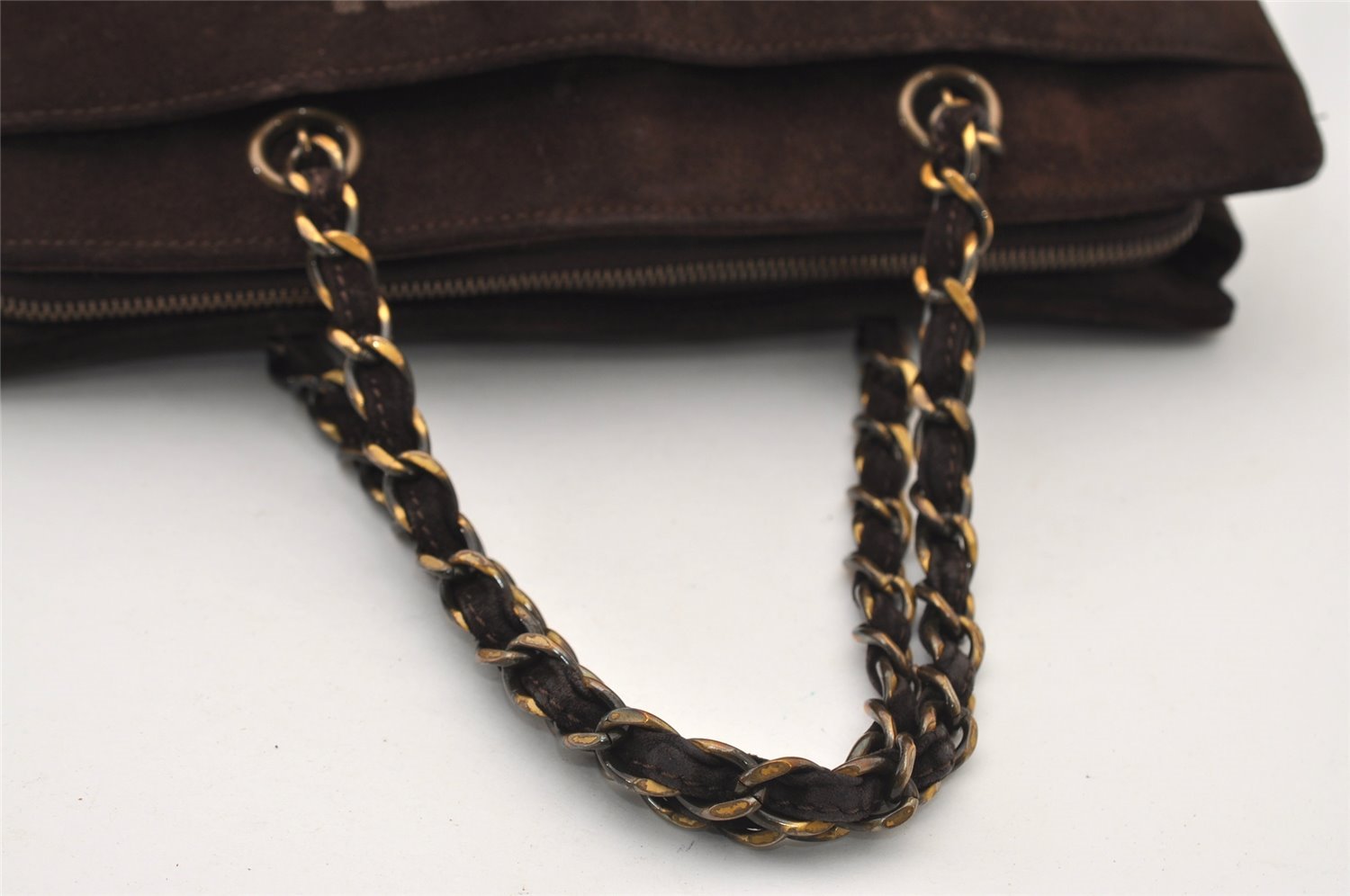 Authentic CHANEL CC Logo Chain Shoulder Hand Bag Purse Suede Brown 3188J