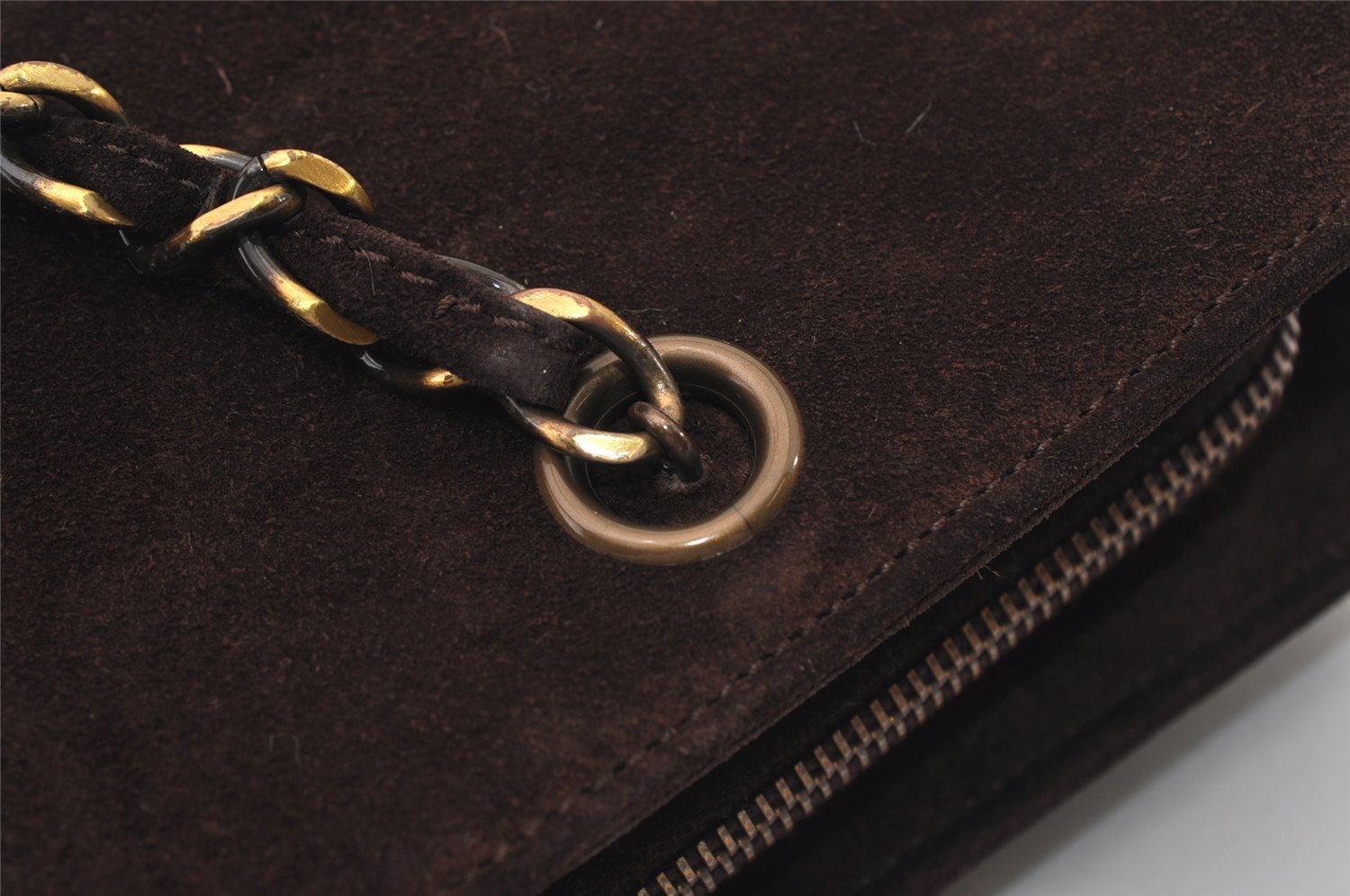 Authentic CHANEL CC Logo Chain Shoulder Hand Bag Purse Suede Brown 3188J