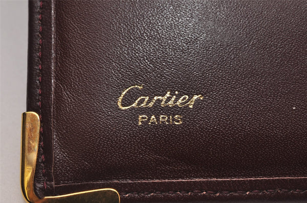 Authentic Cartier Must de Cartier Long Wallet Purse Leather Bordeaux Red 3189I