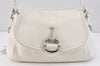 Authentic GUCCI Bamboo Horsebit Shoulder Hand Bag Leather 240266 White 3189K