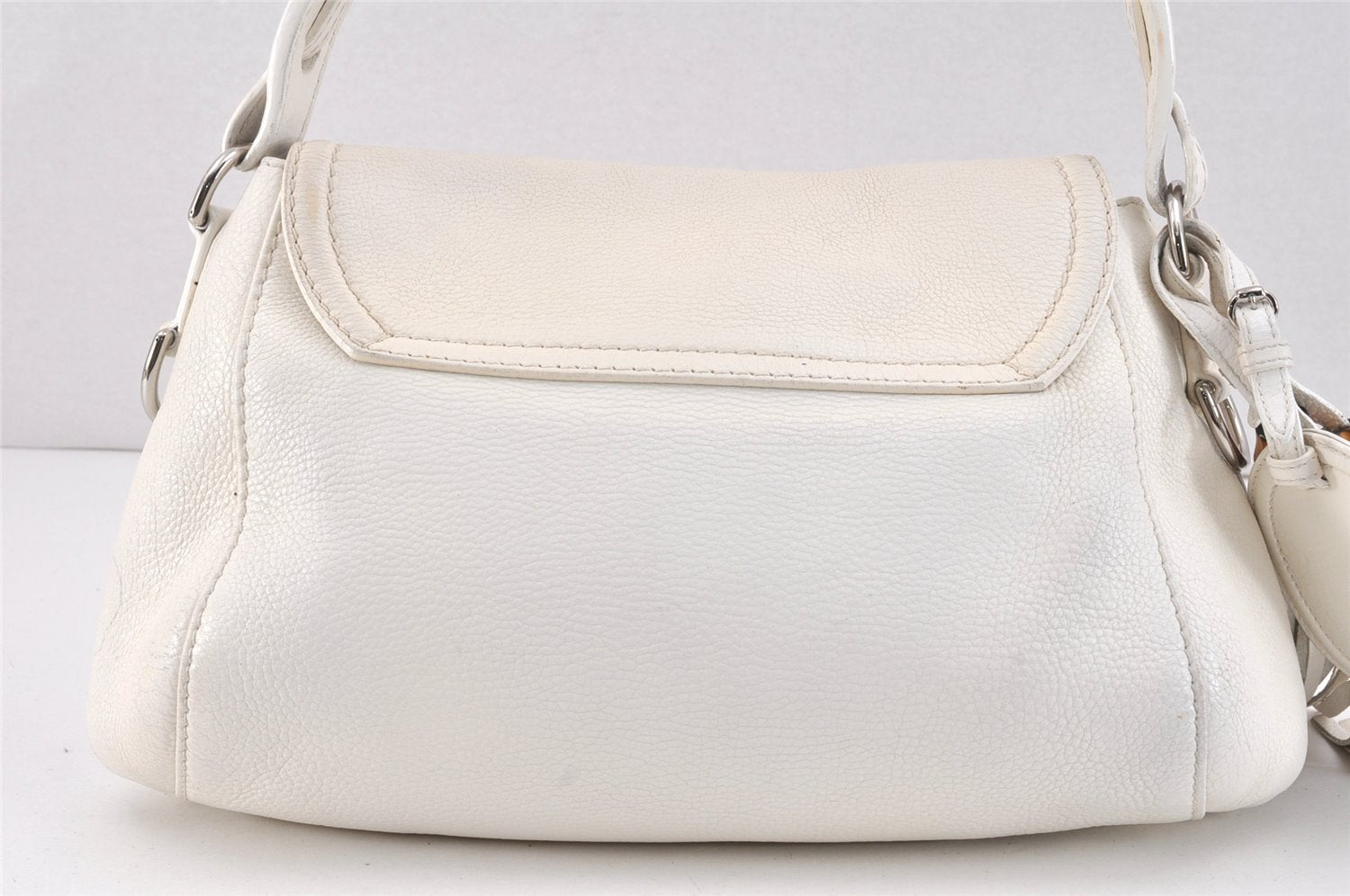 Authentic GUCCI Bamboo Horsebit Shoulder Hand Bag Leather 240266 White 3189K