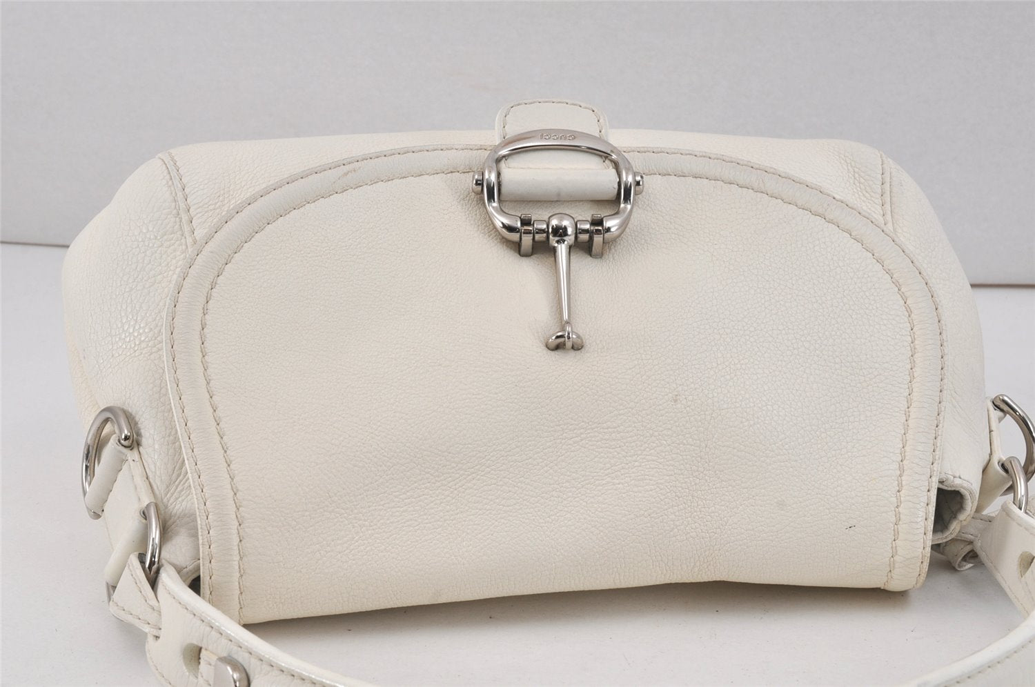 Authentic GUCCI Bamboo Horsebit Shoulder Hand Bag Leather 240266 White 3189K