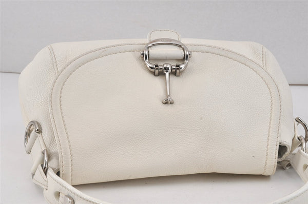 Authentic GUCCI Bamboo Horsebit Shoulder Hand Bag Leather 240266 White 3189K