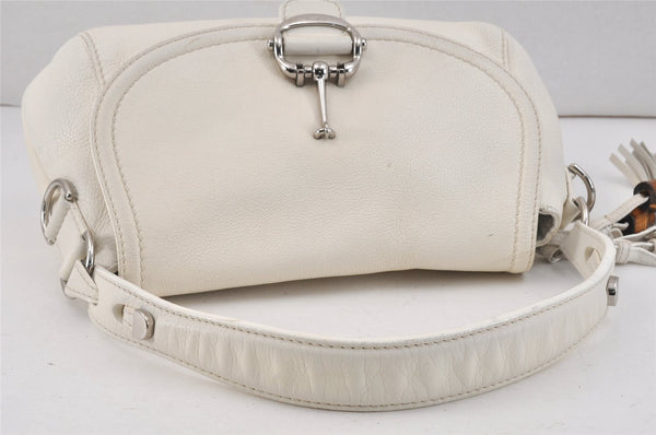Authentic GUCCI Bamboo Horsebit Shoulder Hand Bag Leather 240266 White 3189K