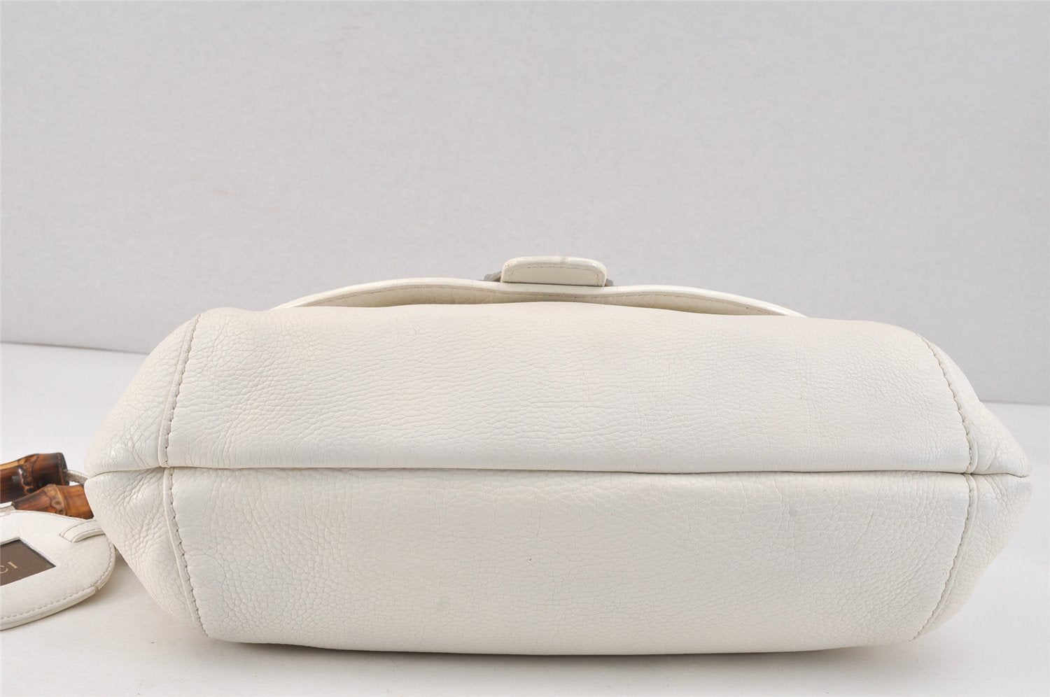 Authentic GUCCI Bamboo Horsebit Shoulder Hand Bag Leather 240266 White 3189K