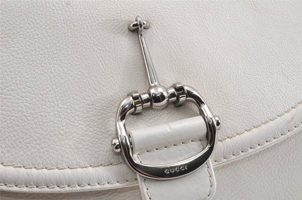 Authentic GUCCI Bamboo Horsebit Shoulder Hand Bag Leather 240266 White 3189K