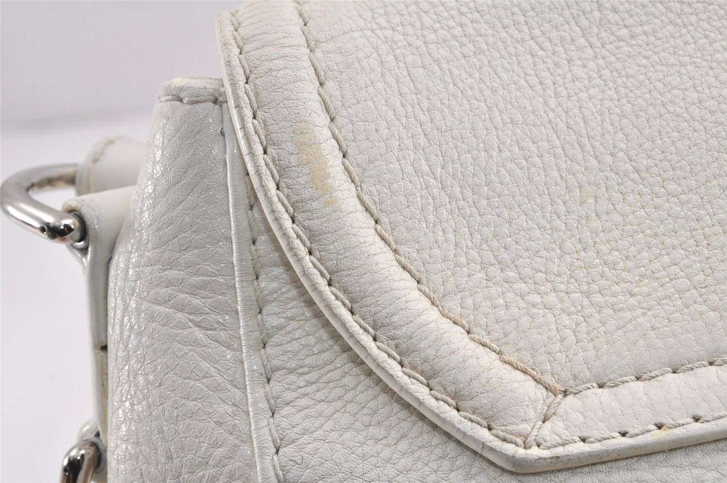 Authentic GUCCI Bamboo Horsebit Shoulder Hand Bag Leather 240266 White 3189K