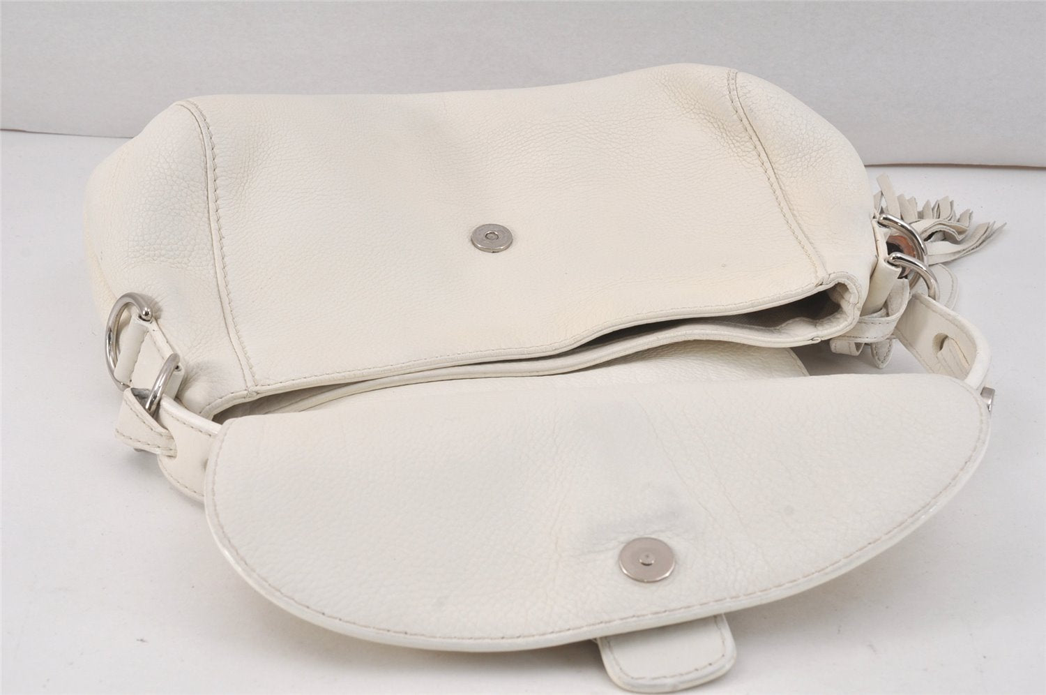 Authentic GUCCI Bamboo Horsebit Shoulder Hand Bag Leather 240266 White 3189K