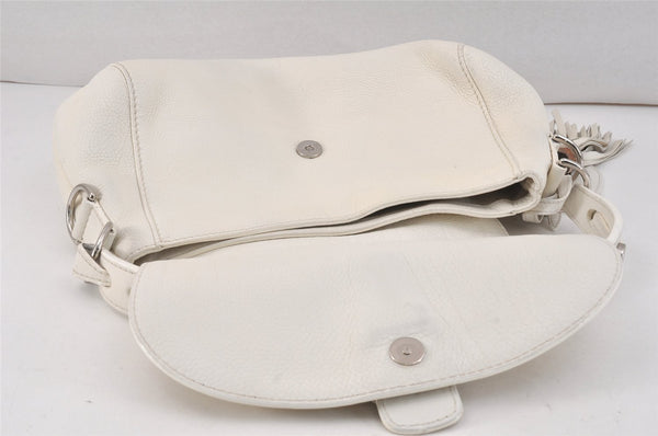 Authentic GUCCI Bamboo Horsebit Shoulder Hand Bag Leather 240266 White 3189K