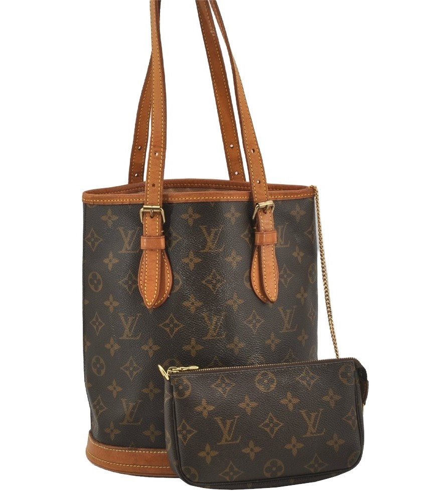 Authentic Louis Vuitton Monogram Bucket PM Shoulder Tote Bag M42238 LV 3190J