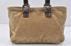 Authentic FENDI Vintage Corduroy Leather Tote Hand Bag Beige Khaki 3190K