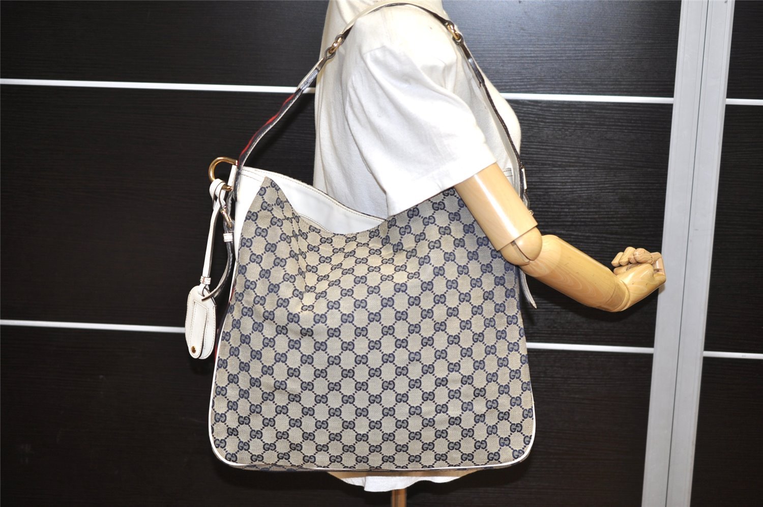 Authentic GUCCI Sherry Line Shoulder Bag GG Canvas Leather 247597 Navy 3192K