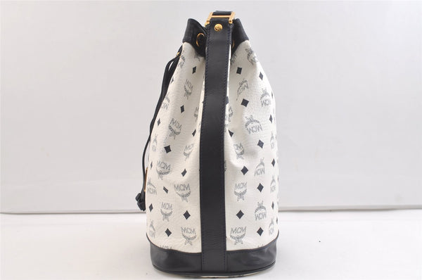 Authentic MCM Leather Vintage Shoulder Cross Drawstring Bag White 3194K